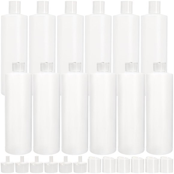 Botella exprimible de plástico Bekith de 16 oz/473 ml con 24 tapas, paquete de 12