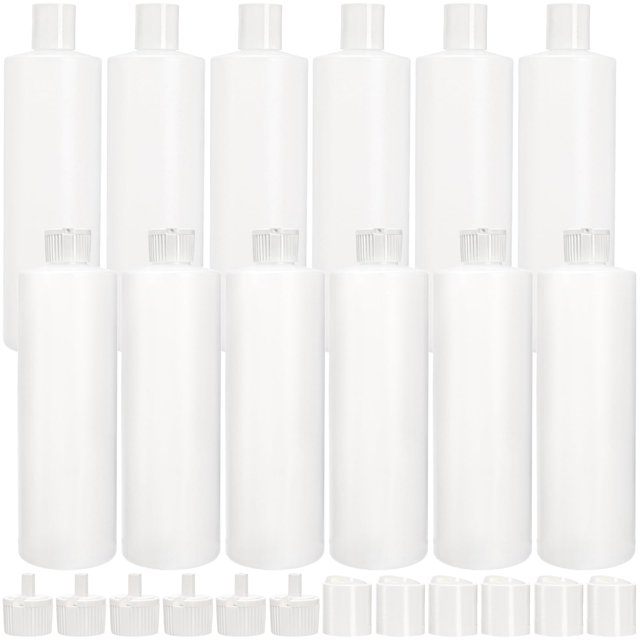 Botella exprimible de plástico Bekith de 16 oz/473 ml con 24 tapas, paquete de 12