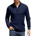 thumbnail image 2 of Mens Sweater Quarter Zip Pullover Casual Knit Cotton Long Sleeve Mock Neck Sweaters Dark Blue XL, 2 of 6