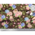 thumbnail image 2 of Soimoi Brown Silk Fabric Periwinkle & Peony Floral Fabric Prints By Yard 42 Inch Wide, 2 of 3