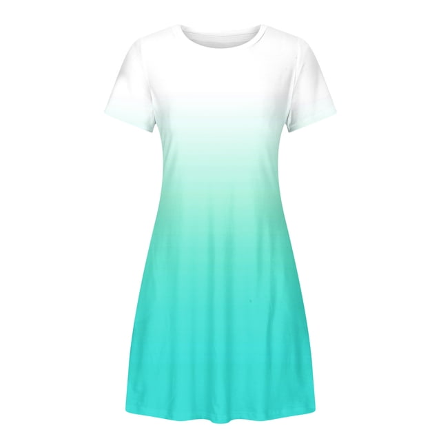 Tumotour Robe d'Été pour Femmes Simple Unie Ample Fluide à Manches Courtes Robe T-Shirt Col Rond Décontractée Mini Robe Soleil avec Poches
