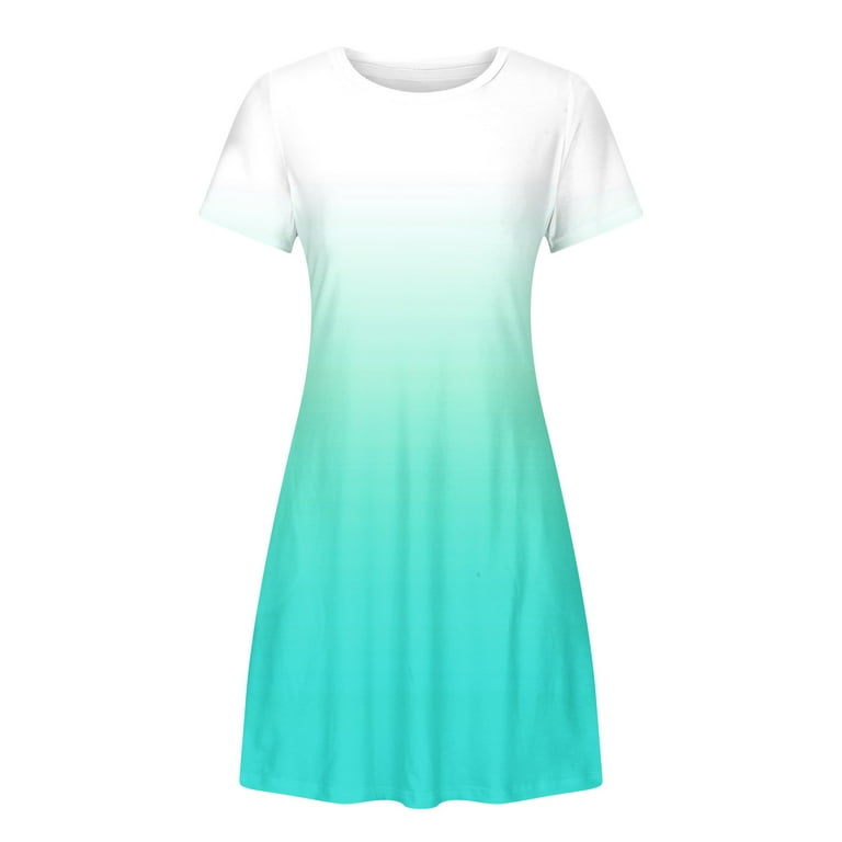 Winter DealsWork Dresses for Women 2024,Women'S Summer Gradient Color  Double Pocket Short Sleeve Round Neck T-Shirt Dress,Sky Blue,M - Walmart.com