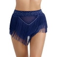 thumbnail image 5 of Doomiva Women 2Pcs Latin Dance Outfit Figure Skating Dress One Shoulder Crop Top + Tassel Shorts Navy Blue L, 5 of 7