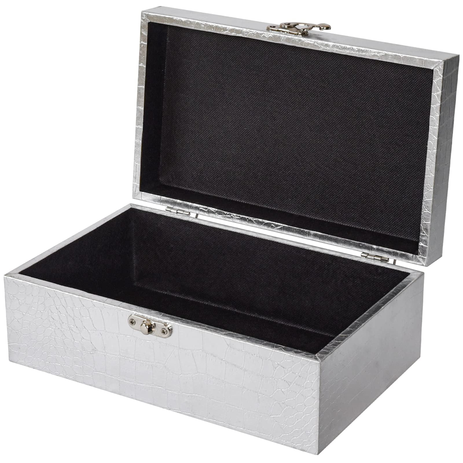 MODE HOME Set of 2 Wooden Decorative Nesting Storage Boxes, Silver Crocodile Leather with Clasp for Home Kitchen Living Room, Ideal Gift for Wedding Memories Jewelry Trinket
