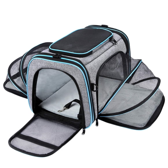 Maskeyon Transportador de mascotas aprobado por aerolíneas, transportador grande de viaje para mascotas TSA de 4 lados expandible para gatos con almohadilla de forro polar extraíble y bolsillos para g