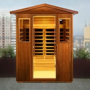 Xmatch Far Infrared Saunas Outdoor 4-Person Size in Mahogany Wood 2050W, 10 Minutes Pre-Warm up