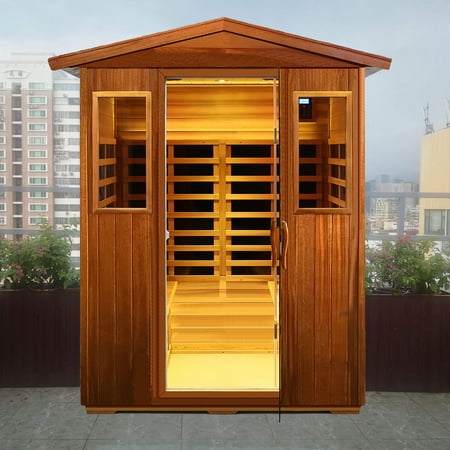 Xmatch Far Infrared Saunas Outdoor 4-Person Size in Mahogany Wood 2050W, 10 Minutes Pre-Warm up