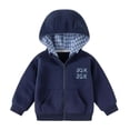 thumbnail image 3 of akafmk Boys Zip Up Hoodie Sweatshirt Long Sleeve Casual Jacket with Checkered Hood Lining and Front Pocket School Outerwear Fall Clothes, Size 4-5 Years, 3 of 7