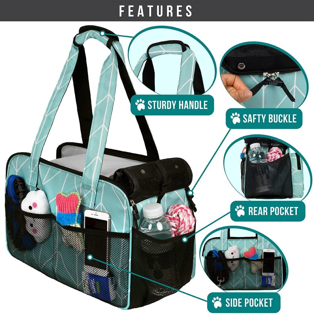 Small Dog Purse , Soft-Sided Travel Bag with Pockets, Airline Approved Breathable Mesh, Poop Bag Dispenser,  Teal
