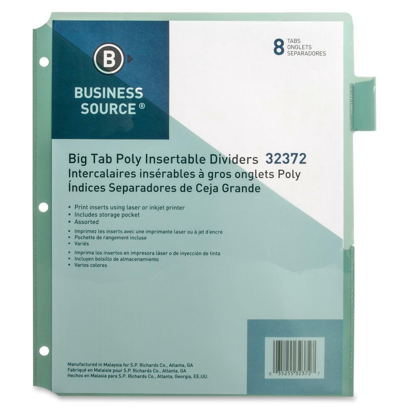 Business Source, BSN32372, Pocket Index Dividers, 8 / Set