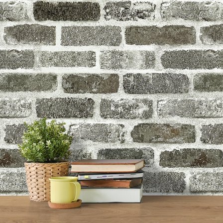 Grey Faux Brick Peel and Stick Wallpaper Contact Paper Removable Self-Adhesive Vinyl Wall Panel 17.7 in x 118.1 in for Room Decor