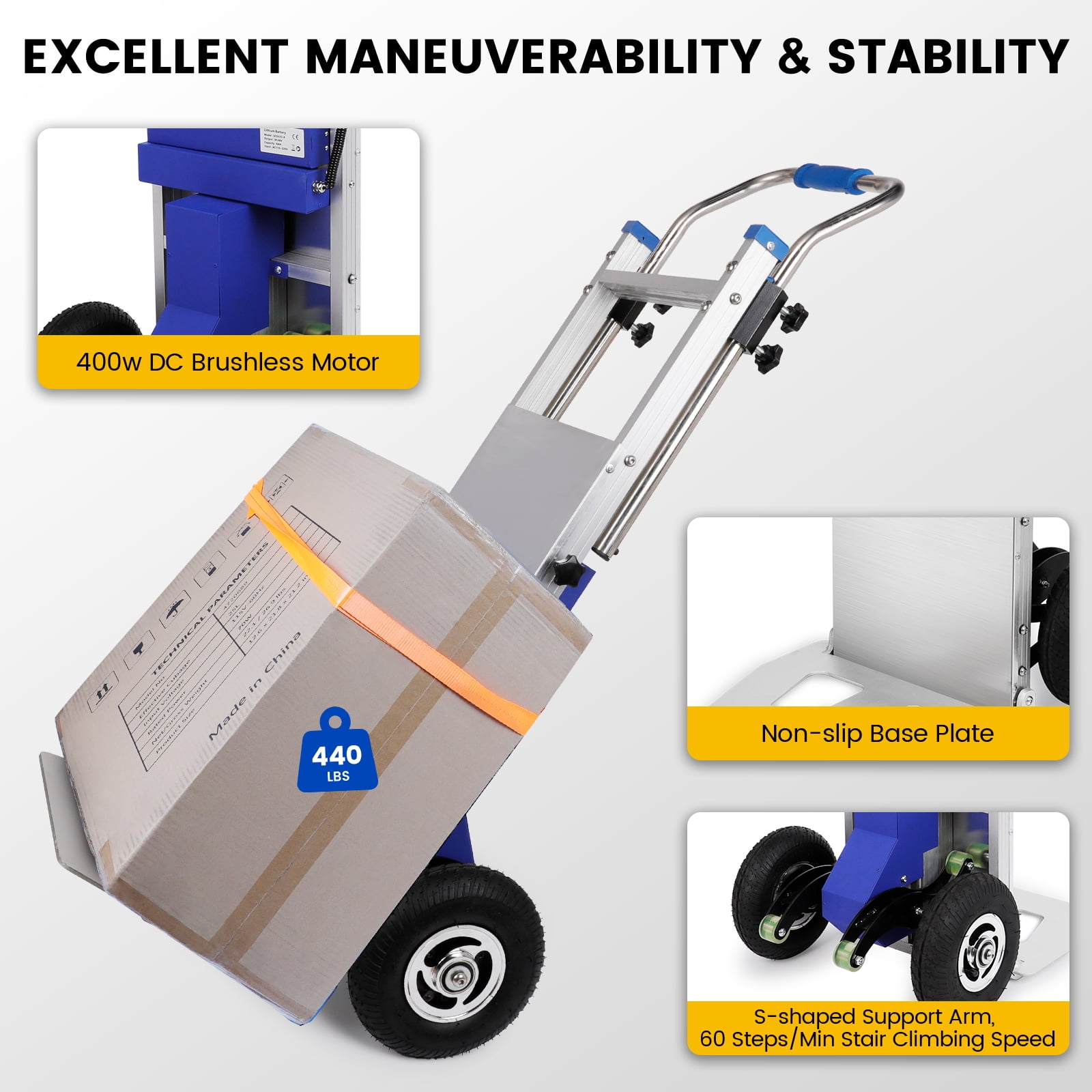 Rocita Hand Trucks - 880lbs Capacity Electric Hand Trucks 1200W Heavy Duty Stair Climber Trolley with 4M Safety Rope for Moving Furniture Logistics Warehouse