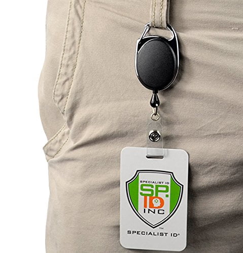 25 Pack - Specialist ID Carabiner Clip Badge Reels - Retractable I.D. Card Holders (Solid Black)