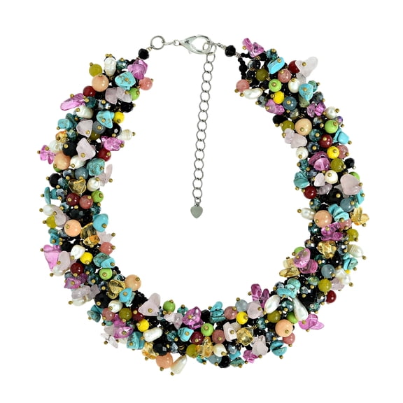Medley Sweet Blossom Cluster Mix Stone Handmade Bib Necklace