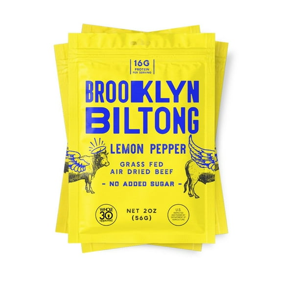 (Pack of 8), Brooklyn Biltong Grassfed Air-Dried Biltong Jerky - Lemon Pepper , 2 oz