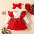 thumbnail image 3 of GYRATEDREAM Infant Baby Girl Christmas Thanksgiving Outfit Ruffle Long Sleeve Romper Skirt Set Suspender Dress 3Pcs Clothes Set for 0-18M White-Heart, 3 of 9