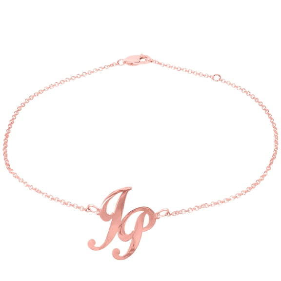 Personalized Offset Monogram Anklet in 14Kt Rose Gold Plated Sterling Silver