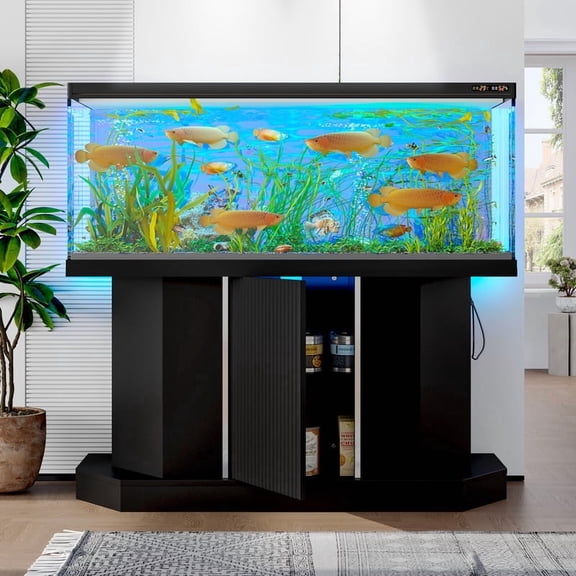 Mirightone 55-75 Gallon Fish Tank Stand with Power Outlet, 880LBS Capacity Heavy Duty Aquarium Stand with Storage Cabinet for Fish Tank, Turtle Tank, Reptile Terrarium, Black