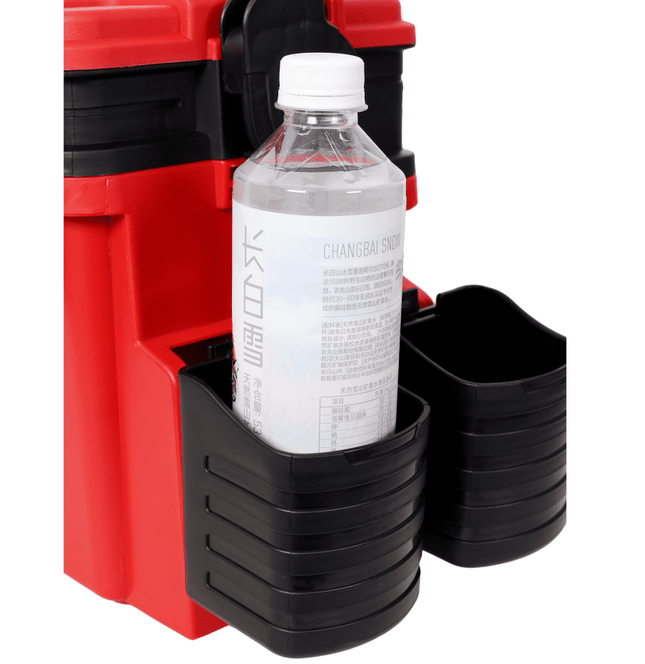 Dual Layer Tackle Box with Rod Cup Holders and Strap Red