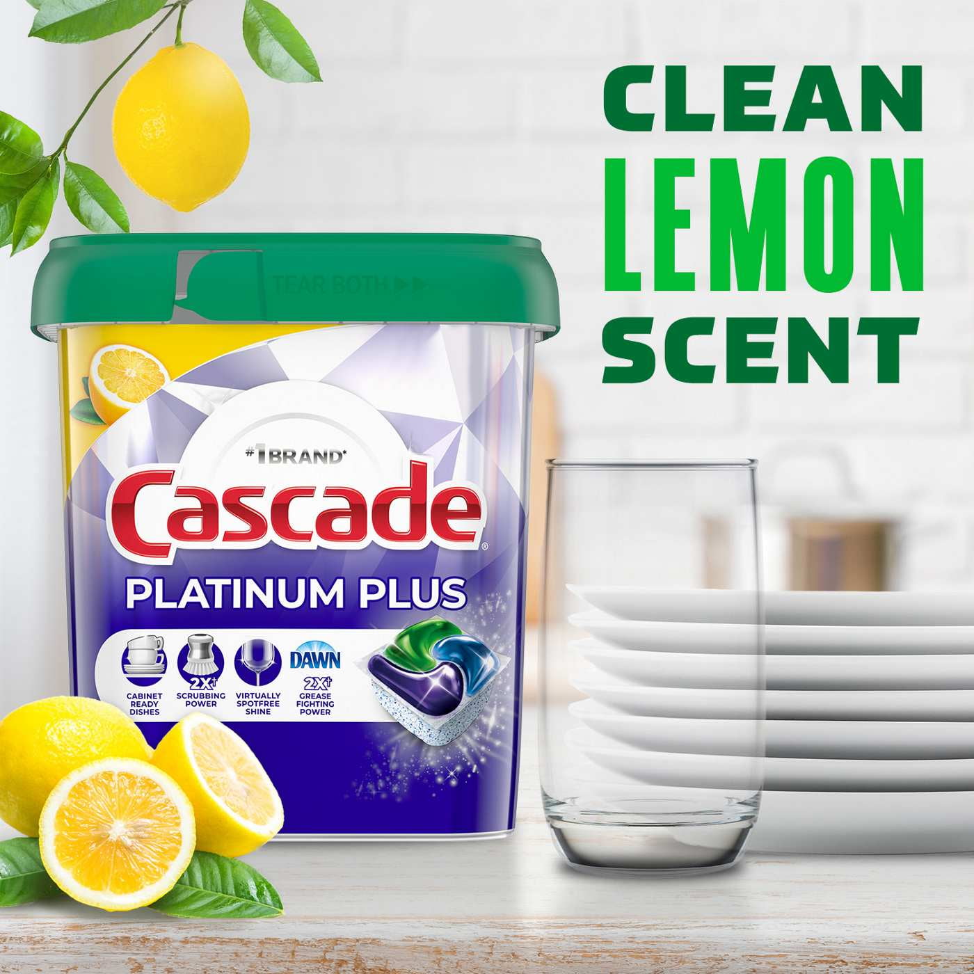 Cascade Platinum Plus Clean Lemon Scent Dishwasher Detergent ActionPacs 52 ct