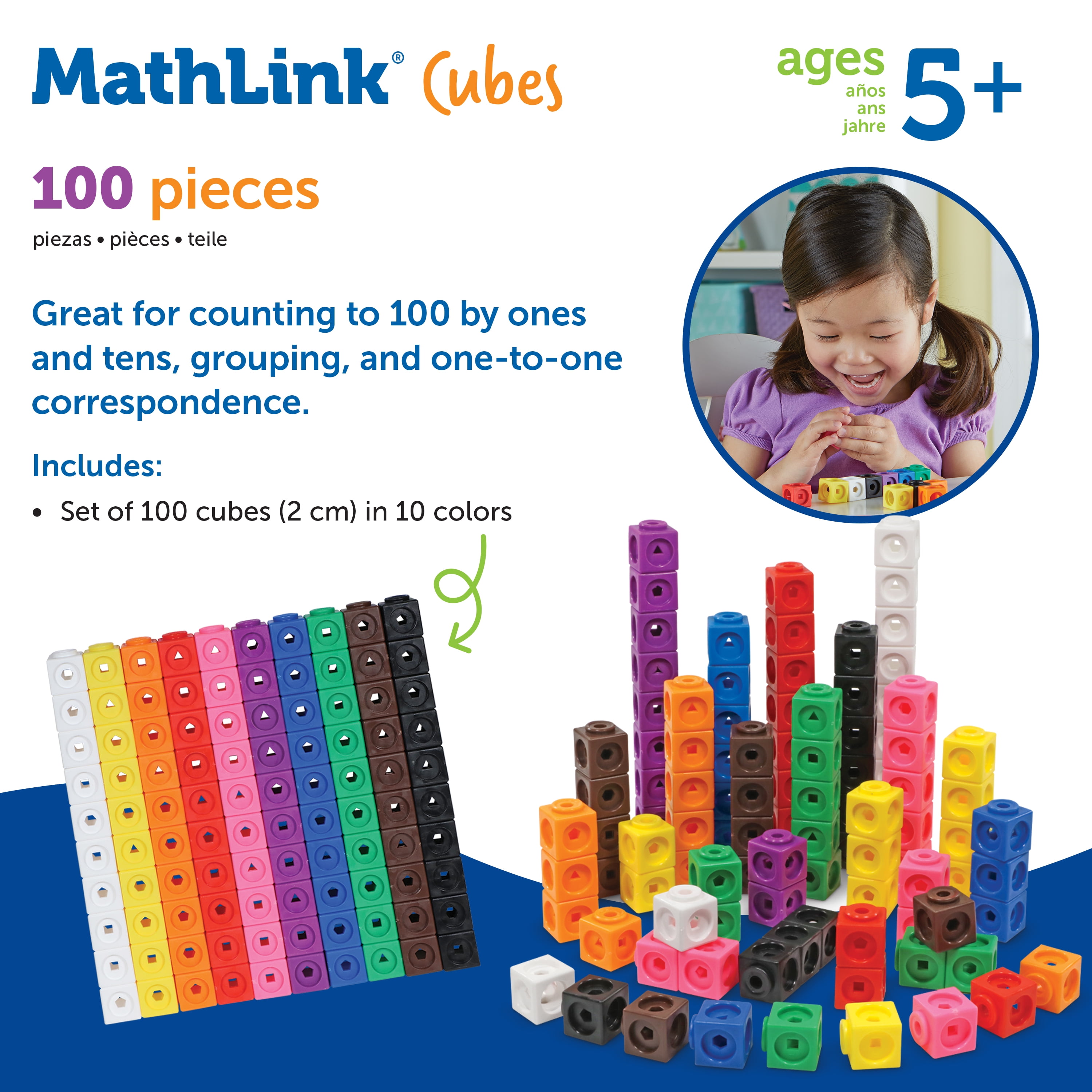 Maths Link Cubes Learning Resources PK of 100 Cubes 10 Each 10 Different Colour for sale online 