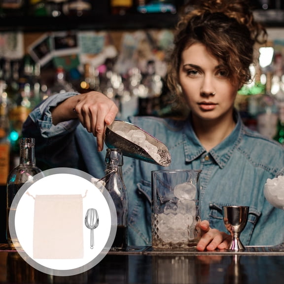 PBPBOX 1Set Stainless Steel Ice Cube Scoop with Assorted Color Bag for Buffet and Bbq