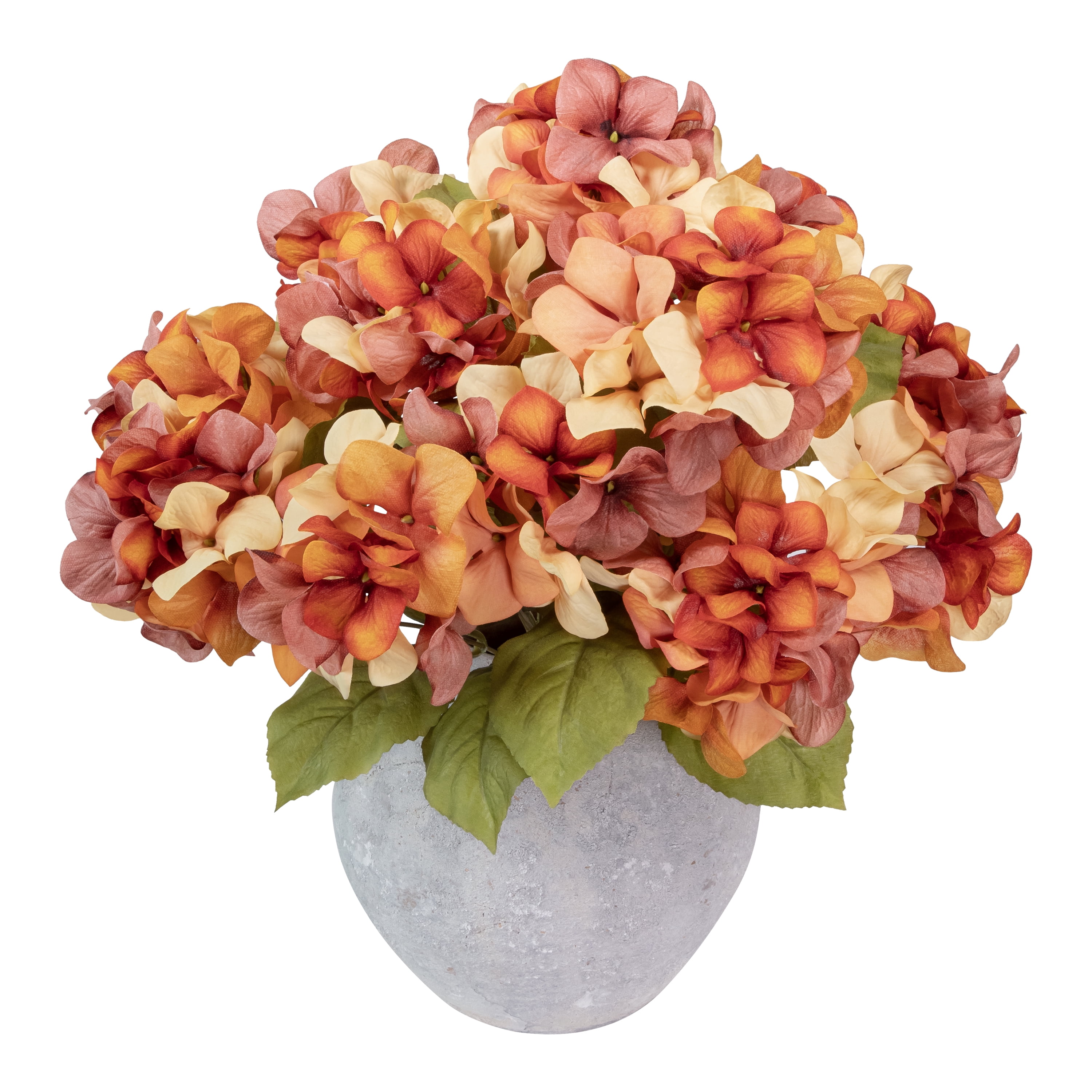 18-inch Artificial Silk Orange & Cream Hydrangea Fall Bush, for Indoor Use, by Mainstays