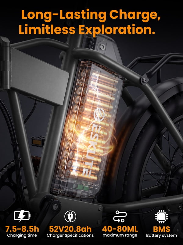 ESKUTE D300 Electric Bike for Adults, Folding Ebike with 1200W Peak Motor 28MPH, 48V 20.8Ah Removable Battery, 20"x4.0" Fat Tires, 80 Miles 7-Speed Gear, NFC Unlock,Gray with Phonebag & Lock, UL2849