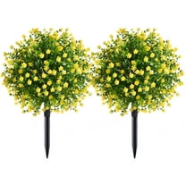 2 PACK Artificial Gypsophila Topiary Ball Trees with Ground Spike,21 Inches UV Resistant Artificial Shrubs, Fake Evergreen Artificial Plant Brush for Indoor Outdoor Front Porch Garden