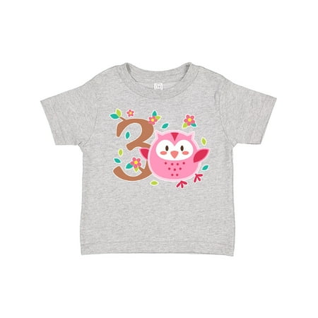 

Inktastic Owl Third Birthday Pink Flower and Tree Gift Toddler Boy or Toddler Girl T-Shirt