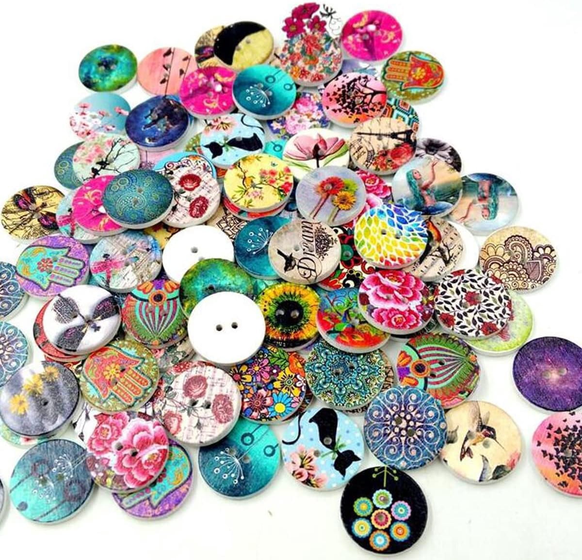 CATPAN 400 Pcs Wooden Buttons,Many Styles Decorative Sewing Button,Buttons for Crafts,2 Holes Round Decorative Painted Wood Buttons,Cute Buttons,3D Buttons for DIY Sewing(20mm,15mm,25mm)