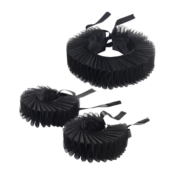 Gargantilla de payaso gótico colonial con diseño vintage y cuello fruncido para baile de graduación, cuello falso de organza Negro