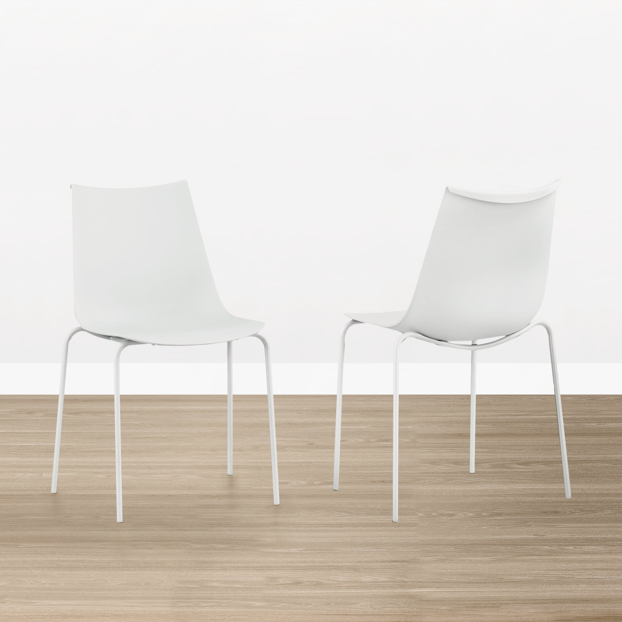 Spruce & Spring Modern Stackable Dining Chairs, Set of 4 Molded Plastic Kitchen Chairs with Metal Legs, Space-Saving Armless Design, White