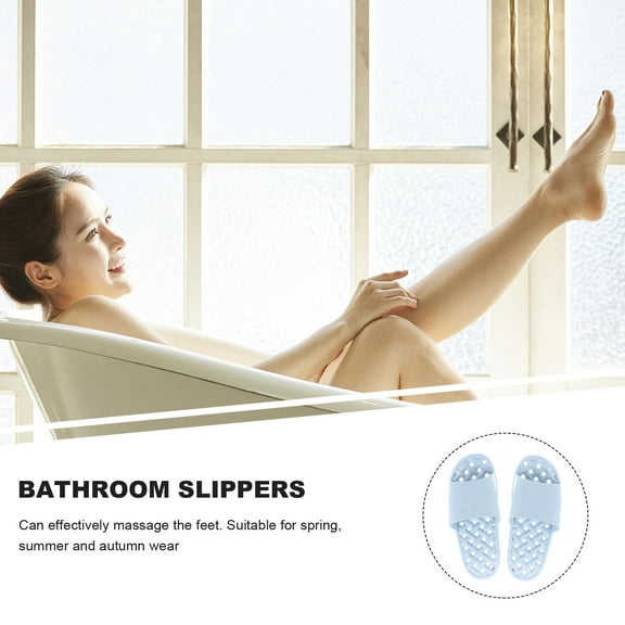 COSMOBETTY 1 Pair Non-slip Slipper Shower Slippers Blue Plastic Hollow Design for Home Use Indoor Bathroom