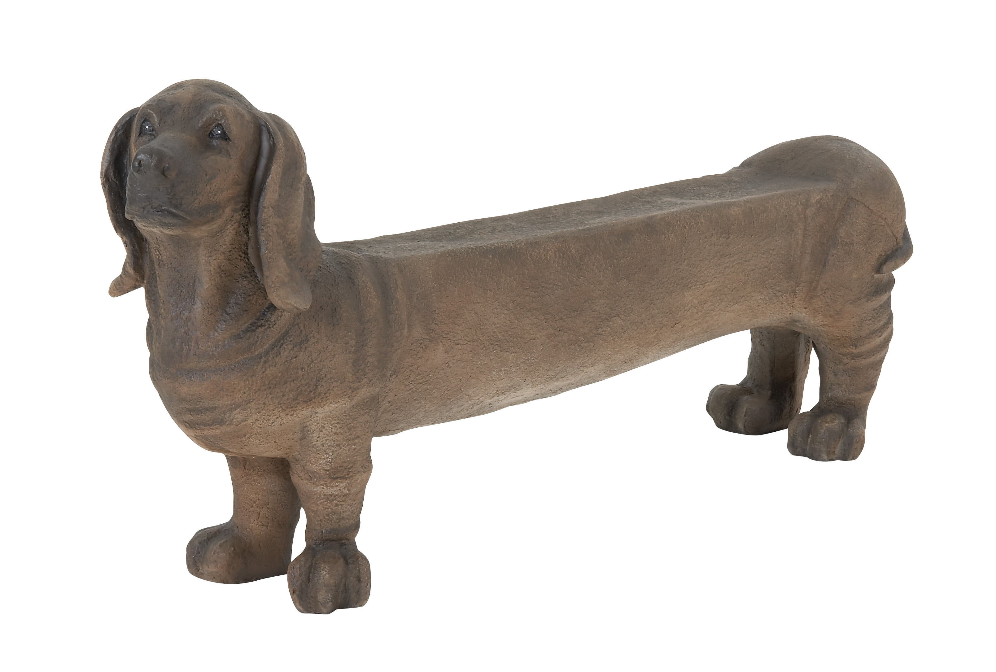 Decmode 55 Inch Traditional Ceramic Dachshund Dog Bench, Brown