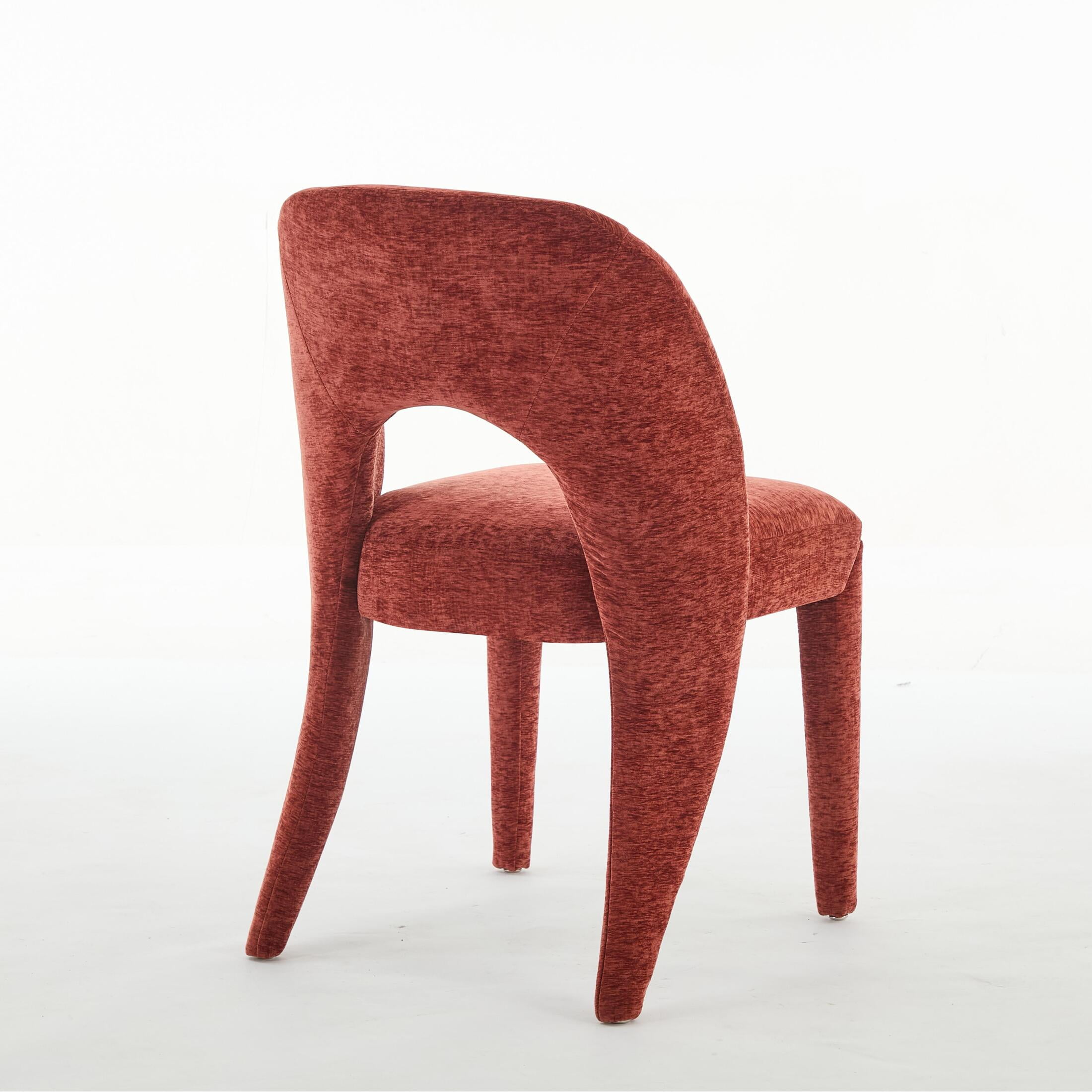 Noble House Set of 2 Chenille Dining Chairs, Hollow Back Upholstered Side Chairs with Iron Frame, Rose