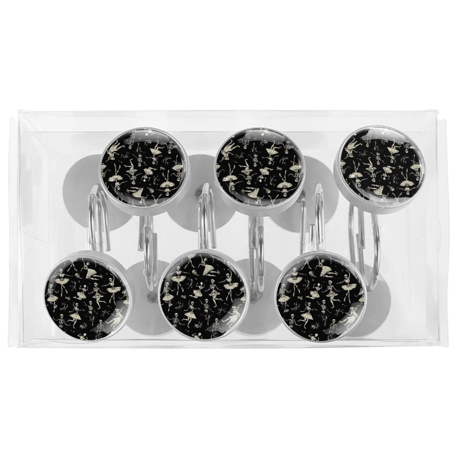 12pcs Decorative Shower Curtain Hooks, Rust Resistant Shower Rings for Bathroom Living Room,Rustproof Stainless Steel Rings for Shower Curtain and Liner Rods,Ballet Dancing Skeleton Black