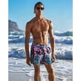 thumbnail image 3 of SURF CUZ Mens Swim Trunks with Compression Liner Mens Swimming Trunks 5 Inch Bathing Suit with Zipper Pockets Quick Dry Swim Shorts 04 Pink Palm Tree Small, 3 of 9