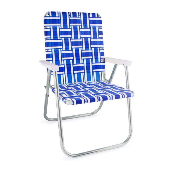 Lawn Chair USA - Classic Folding Aluminum Webbed Chair - Durable, Portable, and Comfortable Outdoor Chair - Ideal for Camping, Sports, and Concerts - Blue and White Stripe