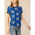 thumbnail image 2 of INSPIRE CHIC Women's Short Sleeve Contrast Cartoon Cat Pet Print Tee Ringer T-shirt Tops, 2 of 6