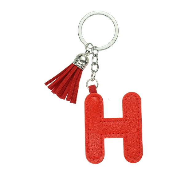 Alphabet Initial Letter Keychain, Cute Leather Keychains with Tassel Letter H Pendant Charm, Red
