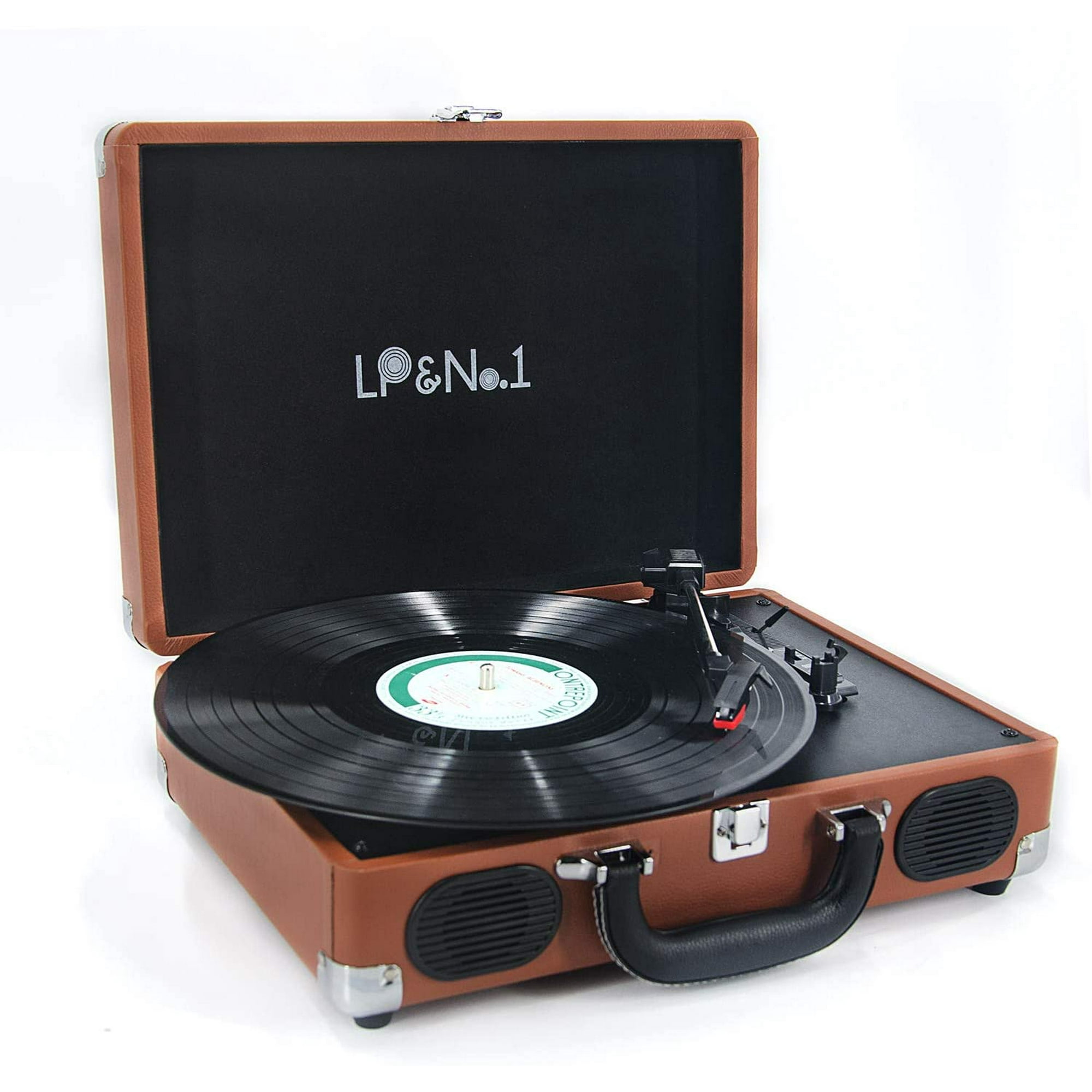 Lp No 1 Suitcase Bluetooth Turntable With Stereo Speaker 3 Speeds Vinyl Record Player Brown Walmart Canada