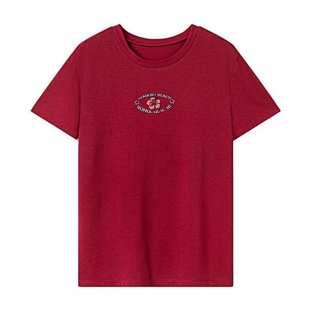 Camiseta para mujer, ropa de verano, camiseta básica de moda para desplazamientos en la playa y vacaciones M