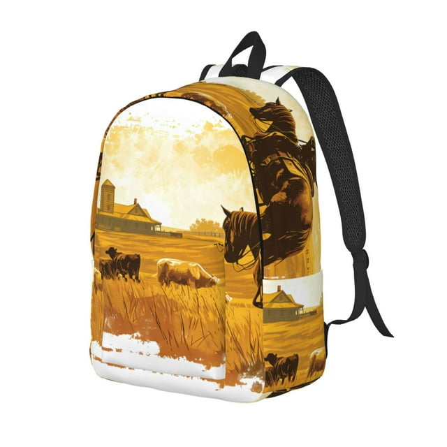 Saiise Western Cowboy Ranch Print Laptop Backpack - Adjustable Shoulder Straps, Water-Resistant, Large Capacity, Stylish Design, Unisex for School, Office, Travel-Small