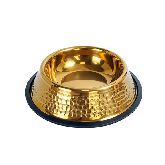 Golden Stainless Steel Dog Bowl Ribbed Non-, Durable Pet Food Water Dish for Dogs, Elegant Stylish Design Pet Accessory for Daily Feeding