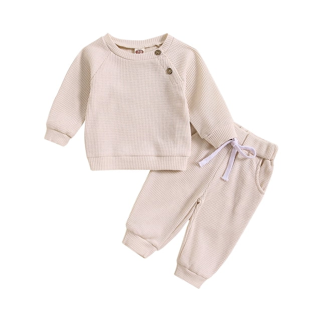 HBFAGFB Tenues Garçon Col Rond Confortable Manches Longues Chandail Décontracté Beige Taille 90