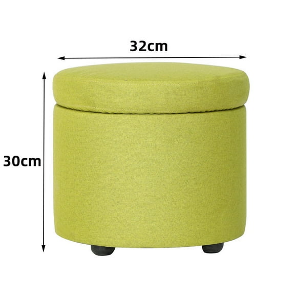 Round Storage Ottoman with Legs, Large Cotton Linen Foot Rest Stool with Removable Lid, Tufted Footstool Coffee Table for Living Room Bedroom Home, Green, 17.7"x14.5"x14.5"