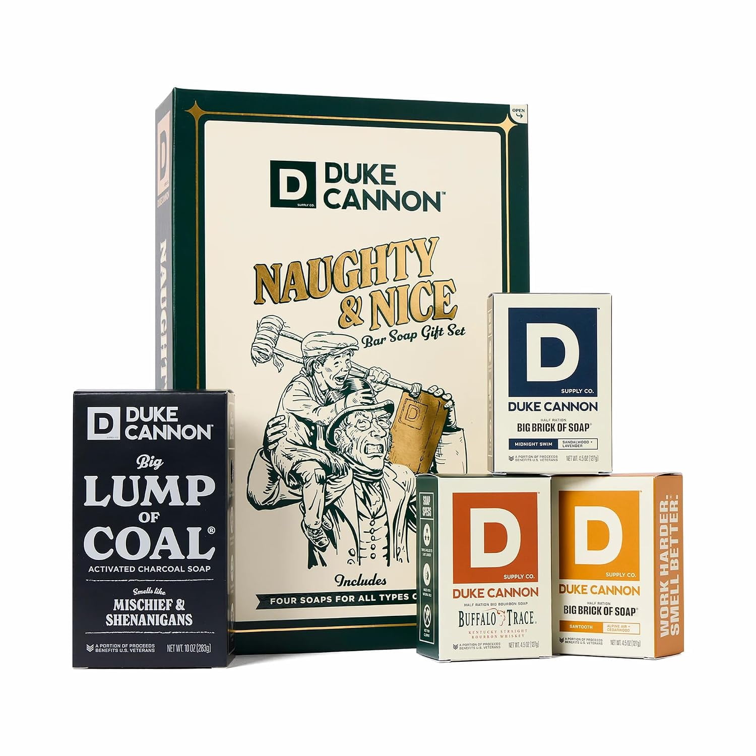 Duke Cannon Holiday Gift Set for Men - Naughty & Nice 4 Bar Soap Gift Set