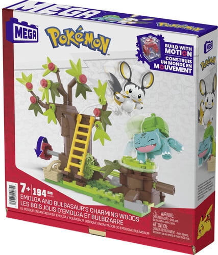MEGA Pokemon Emolga and Bulbasaur's Charming Woods Building Toy Kit (194 Pieces) for Kids