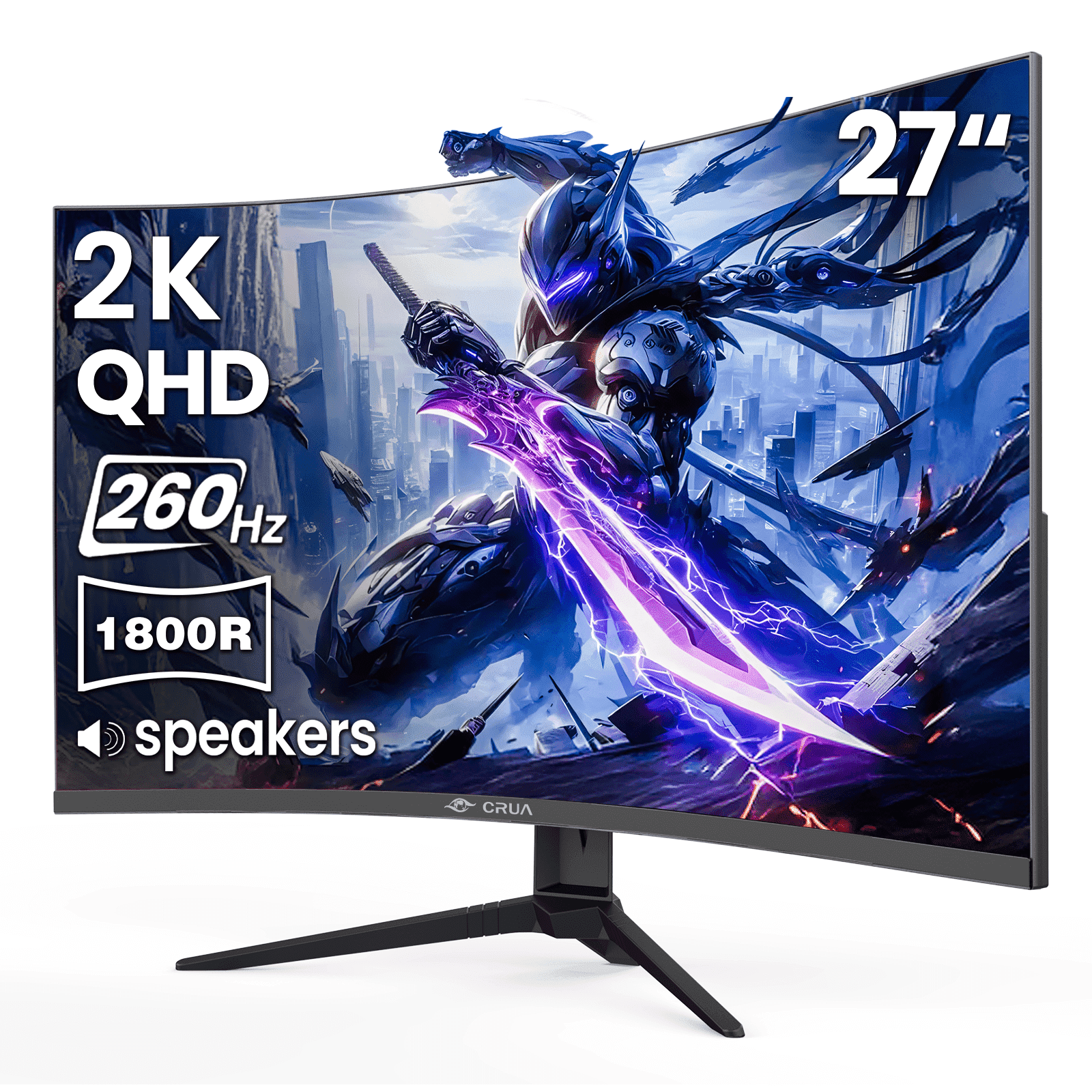 CRUA 27'' 2K 260Hz Curved Gaming Monitor, QHD 1440P,1800R, with Built-in Speakers, Support AMD FreeSync, 120% sRGB, Blue Light Filter, Wall Mountable-Black